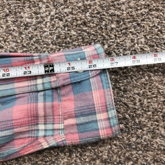 Faherty Shirt Flannel Organic Cotton Herringbone Plaid Pink Blue Mens Large - Picture 7 of 9